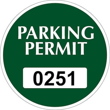 Lustre-Cal Repositionable Parking Permit Green 3in x 3in  Circle Serialized 251-300, 50PK 253743Py1GDi0251